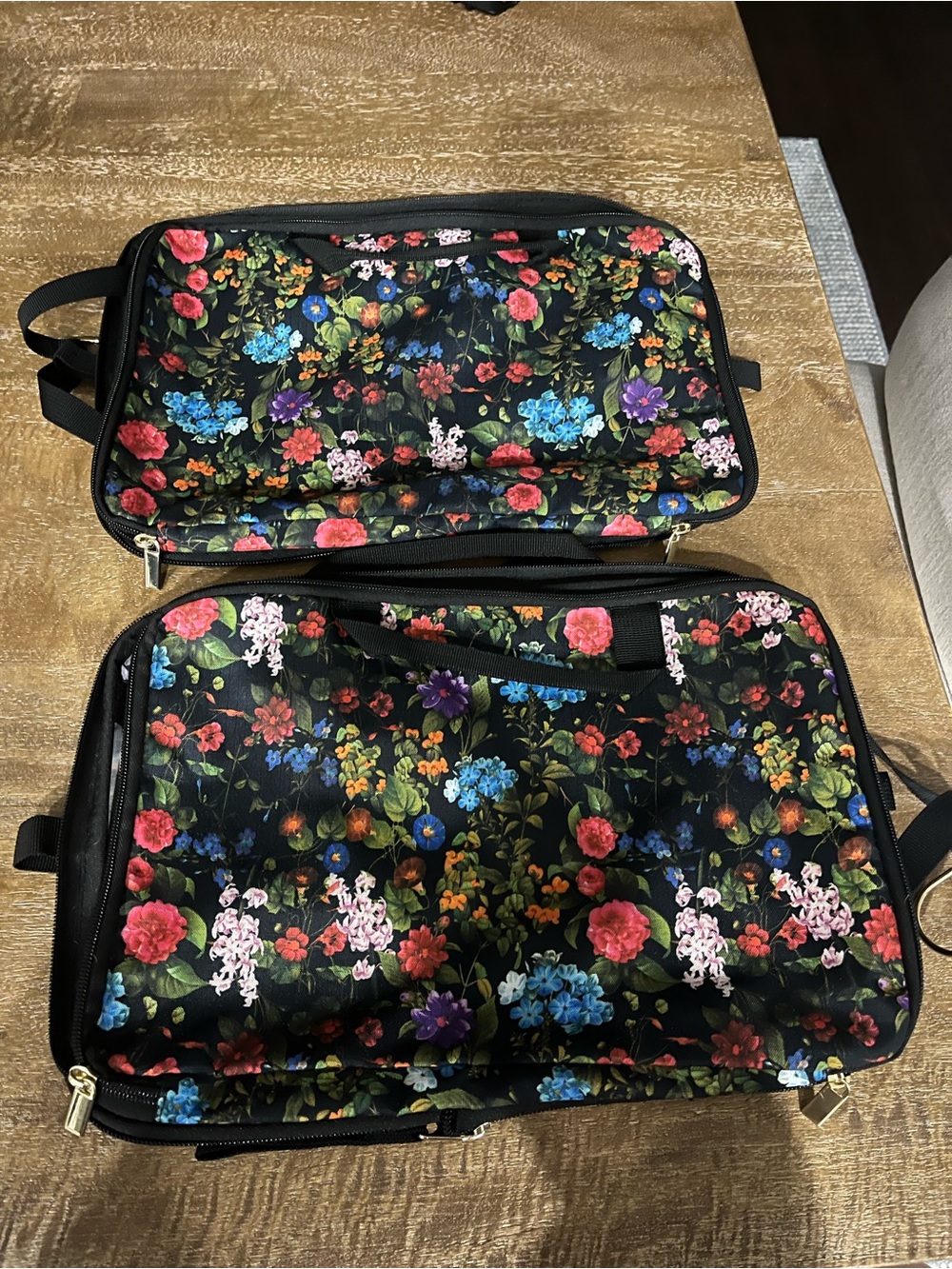 Floral Black Multi-Color Travel Tote Bag set of 2